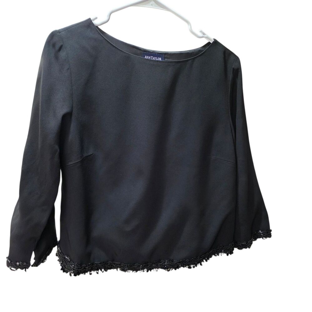 Ann Taylor Black Sequin Beaded Trim Evening Top 10